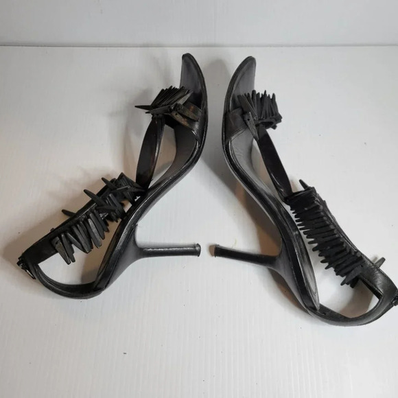 ❤️ 3 for $35 Hugo Boss fringe wood stiletto sandals high heels size 37 - Picture 6 of 13